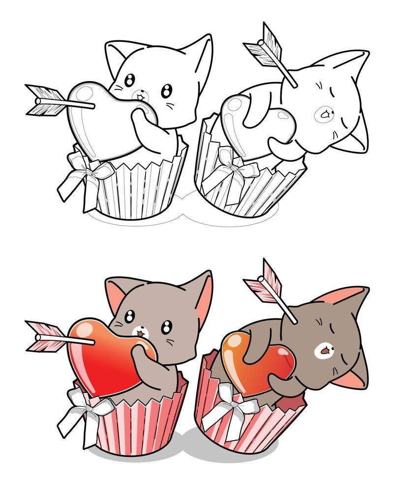 Paar Katzen verliebt in Valentinstag Cartoon Malvorlagen vektor