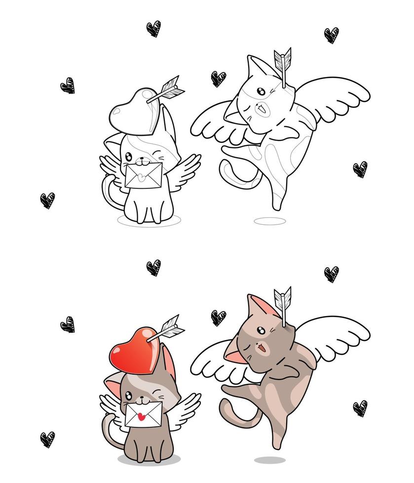 Amor Katzen für Valentinstag Cartoon Malvorlagen für Kinder vektor