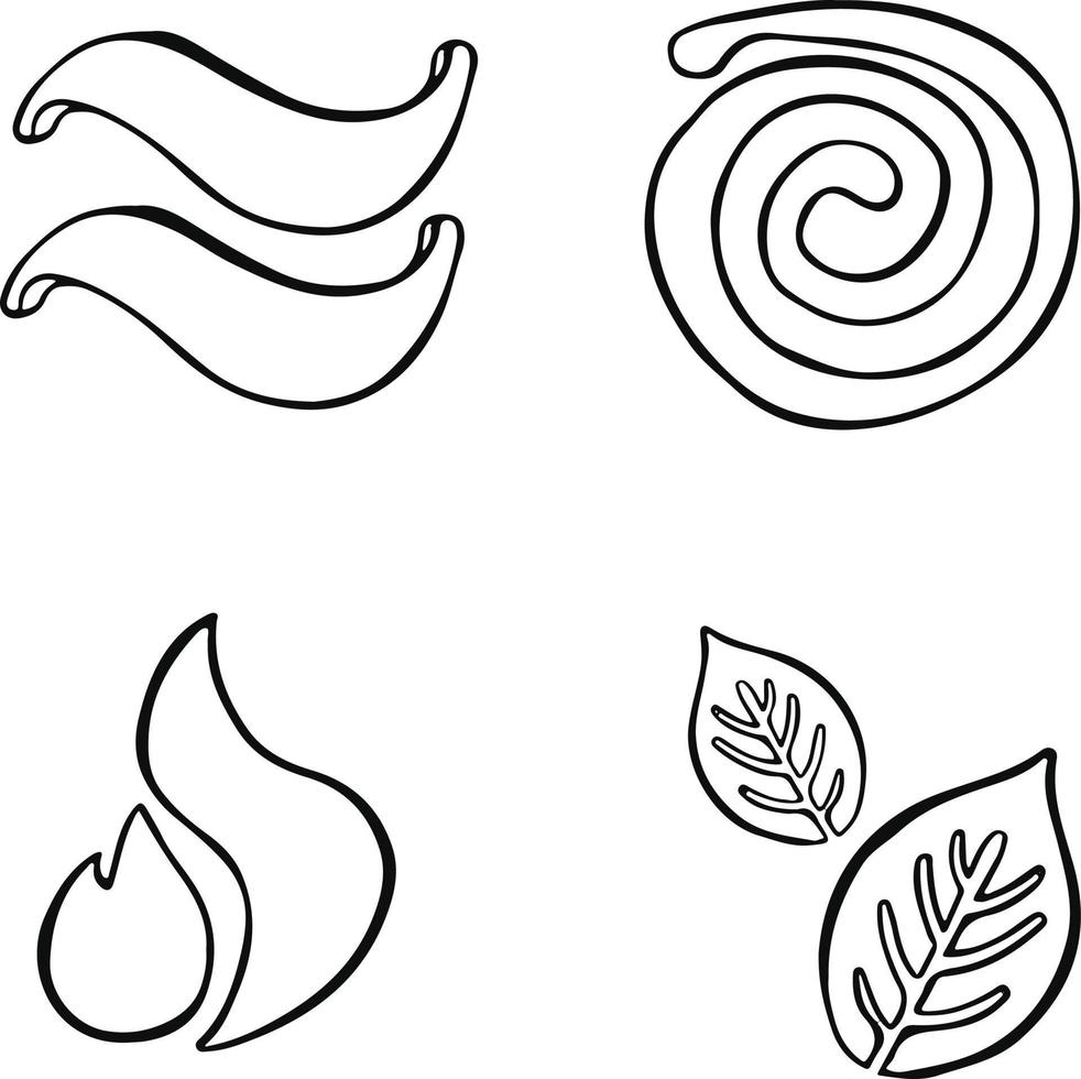 uppsättning av symboler av de element, luft, vatten, jorden, brand. hand dragen textur vektor