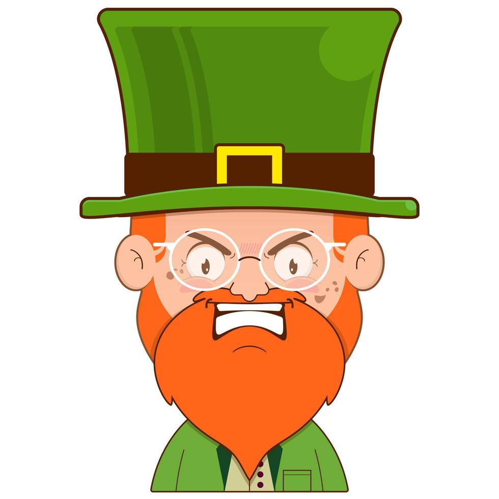 Elf Kobold wütend Gesicht Karikatur süß zum Heilige Patrick's Tag vektor