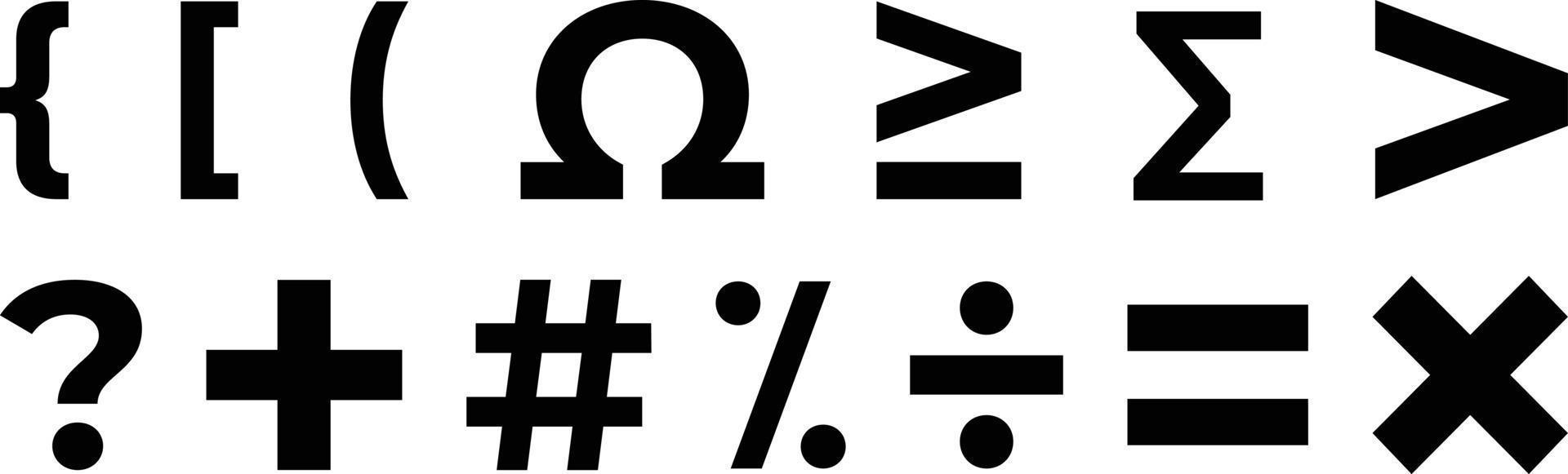 Klammern, Omega, Multiplikation, Zusatz, Subtraktion, Hasch, Omega, Frage Kennzeichen und verschiedene mathematisch Symbole. vektor