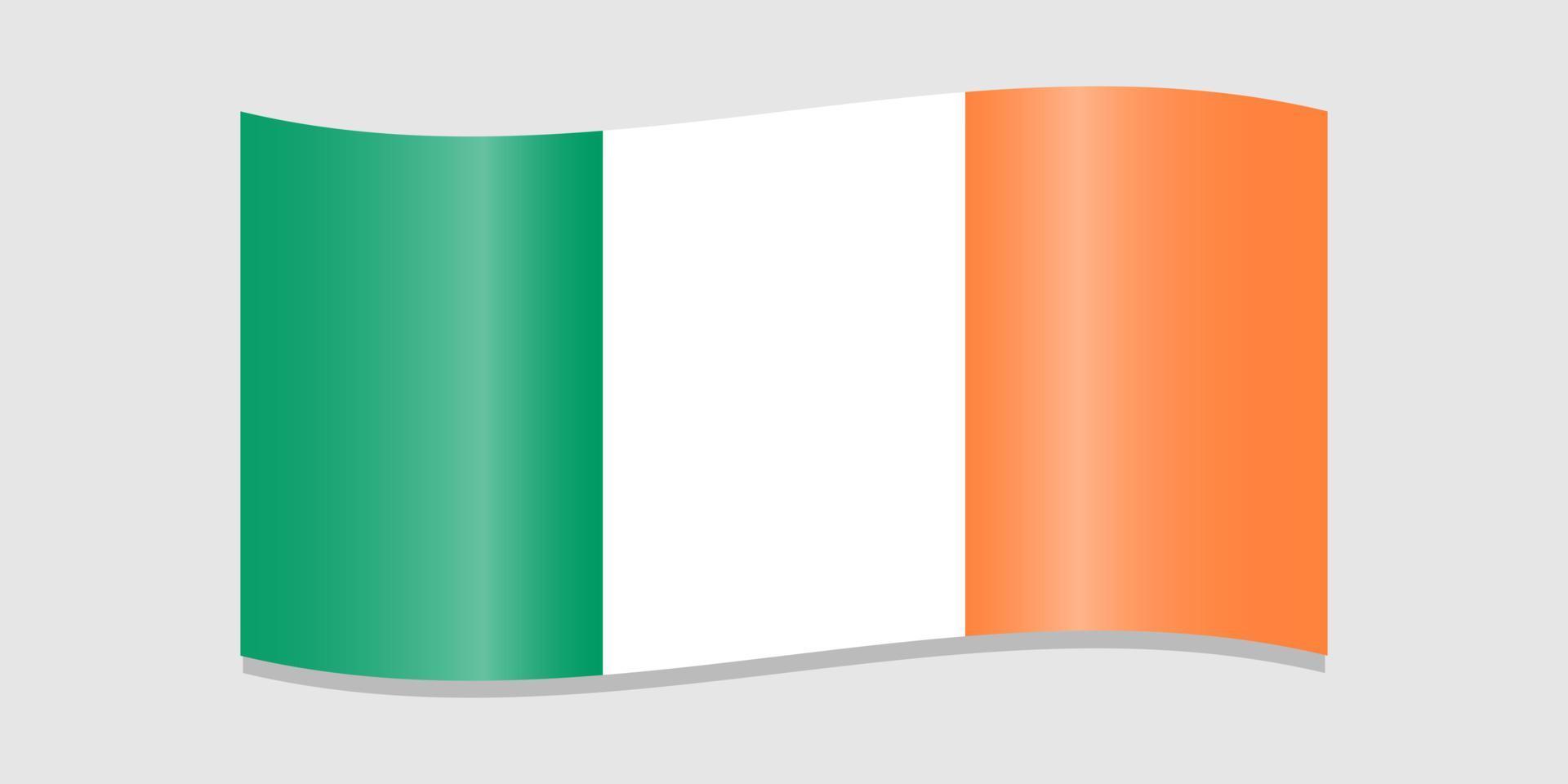 Flagge von Irland. irisch Flagge mit Schatten auf ein Licht grau Hintergrund. Grün, Weiss, Orange Farben. Vektor Illustration.