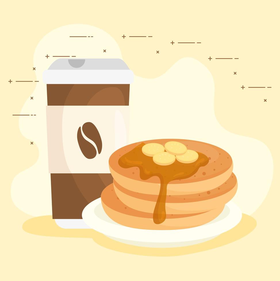 leckerer Pfannkuchen mit Sirup und Kaffeegetränk, Frühstückskonzept vektor