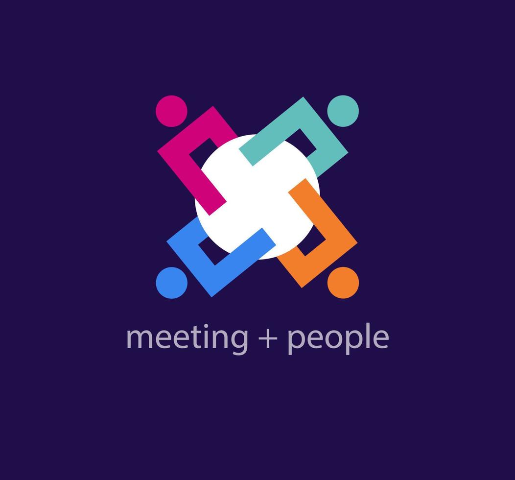 modern Treffen Logotyp. einzigartig Farbe Übergänge. Menschen versammelt um das Tabelle Logo Vorlage. Vektor. vektor