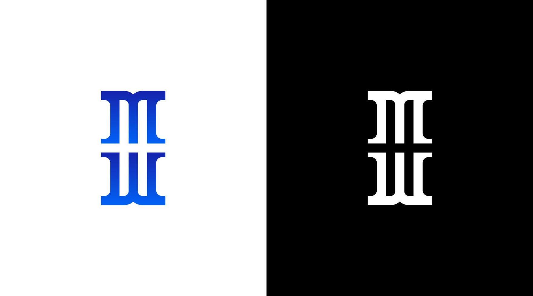 brev mw och pelare logotyp vektor monogram svart och vit ikon stil design mall