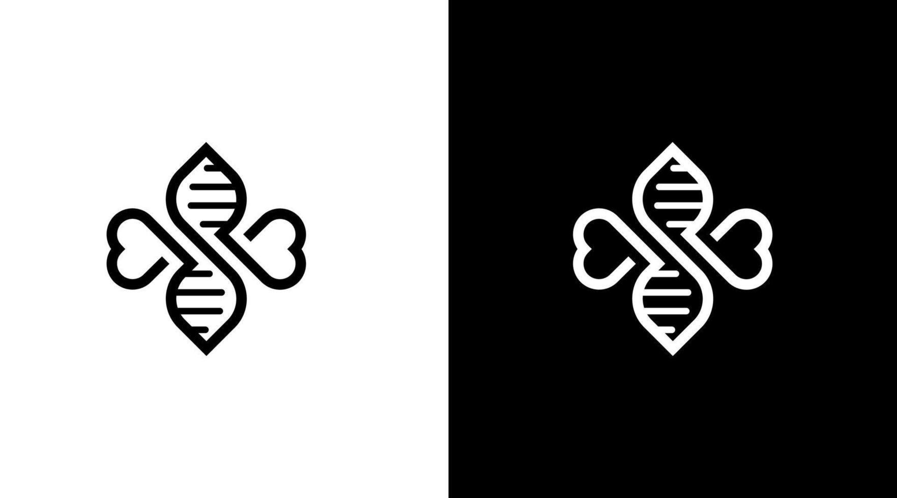 Liebe und DNA Logo medizinisch schwarz und Weiß Symbol Stil Designs Vorlagen vektor