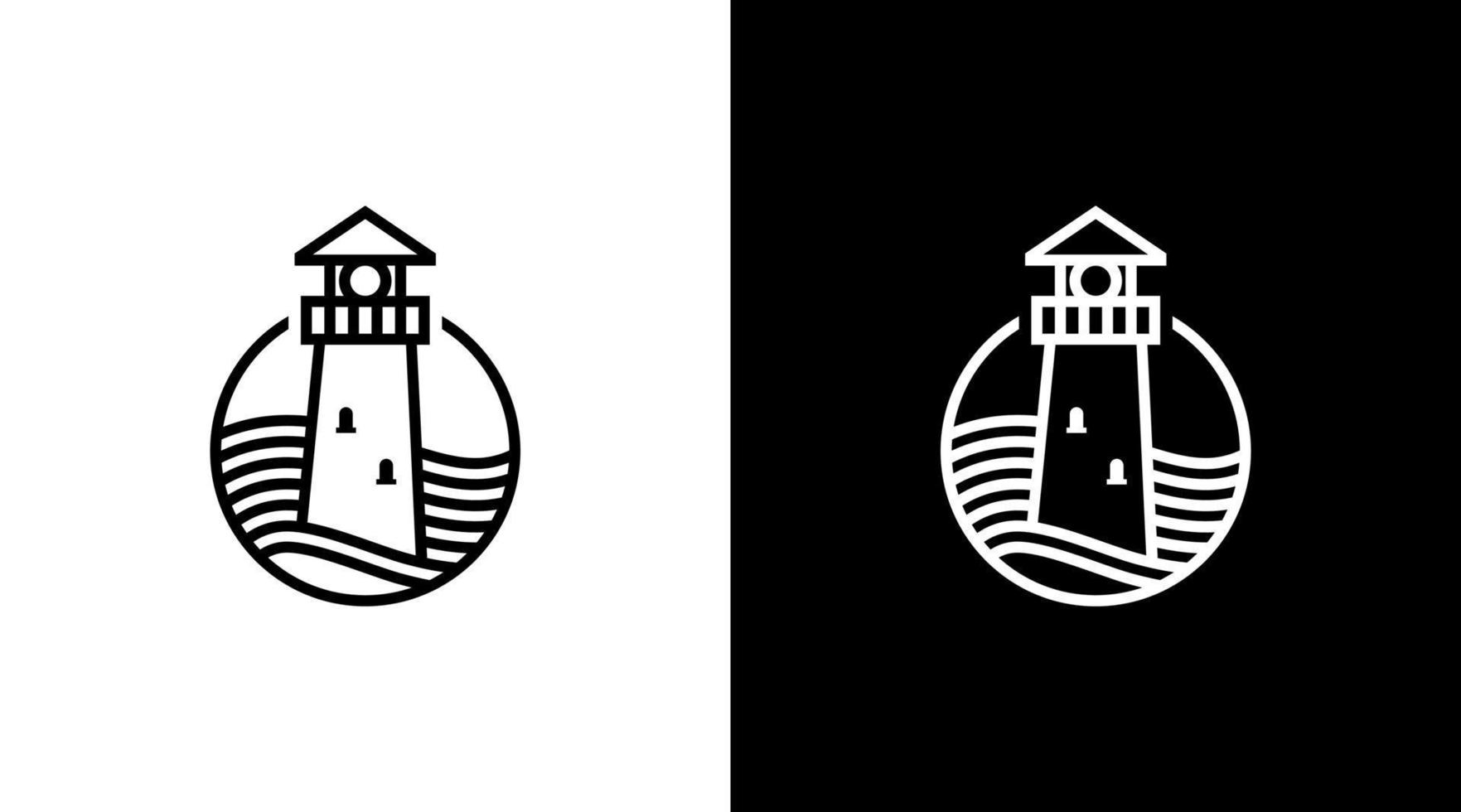 Leuchtturm Logo Vektor Strand bewachen schwarz und Weiß Symbol Stil Design Vorlage