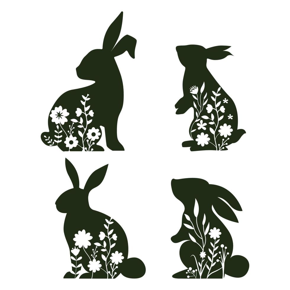 söt blommig påsk kanin kanin silhuett. design filer för cricut och laser skära vektor