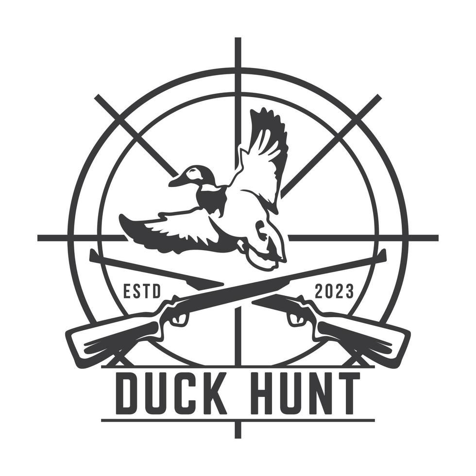 Anka jakt logotyp emblem silhuett med guns och whoite isolerat bakgrund vektor