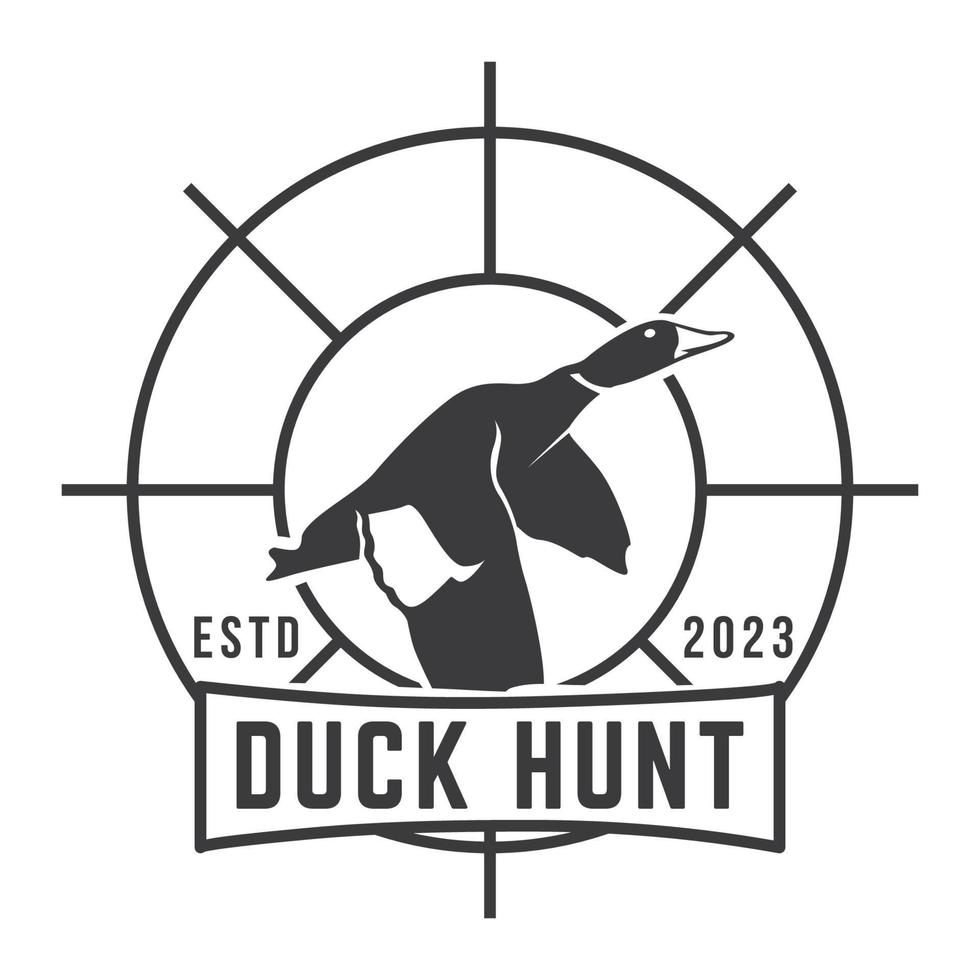 Ente Jagd Logo Emblem Silhouette mit Waffen und wehe isoliert Hintergrund vektor