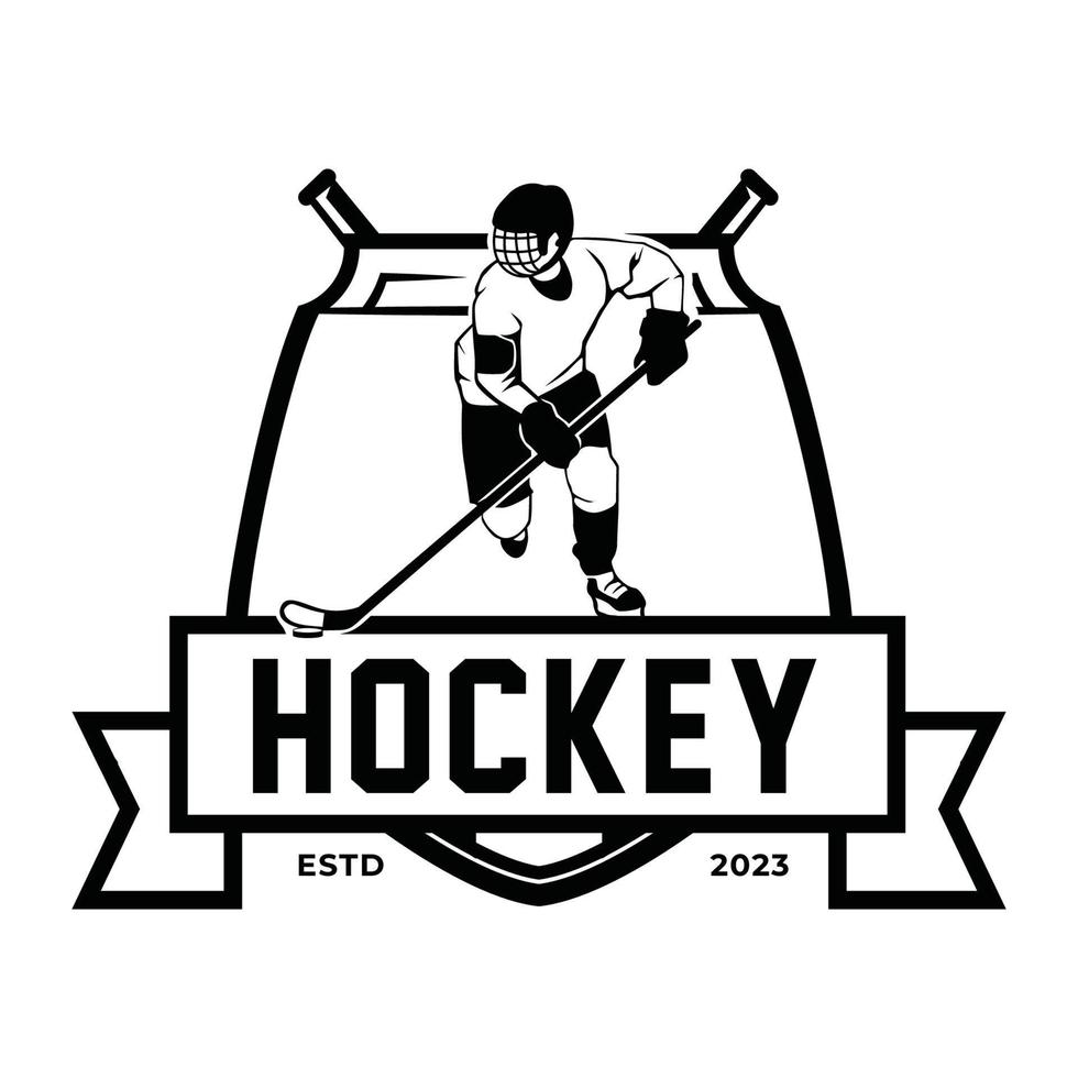 is hockey logotyp emblem, is hockey spelare silhuett, vektor logotyp mall design