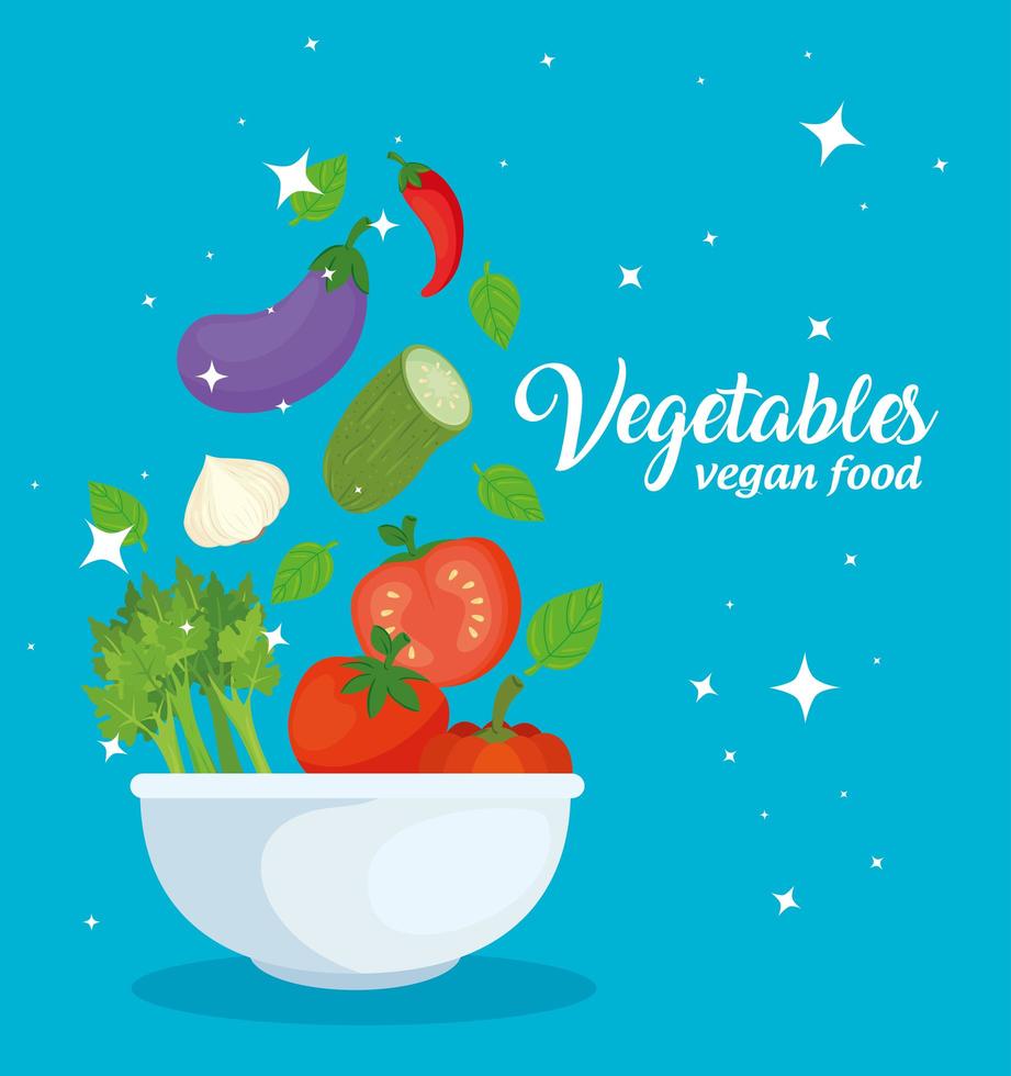 friska och färska grönsaker i en skål, vegansk mat koncept vektor