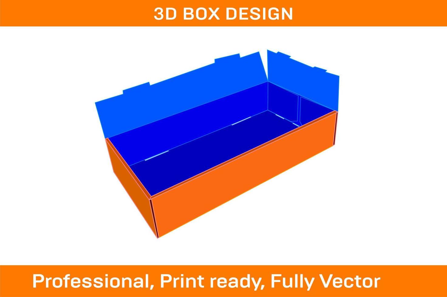 fyra sida rulla över låda, bricka låda dö skära mall och 3d vektor