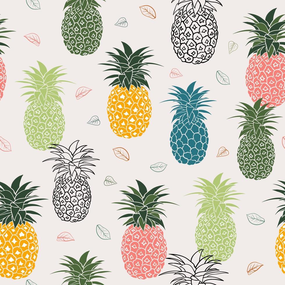 bunte Ananas mit Blättern nahtloses Muster für Mode, Stoff, Textil, Druck oder Geschenkpapier vektor