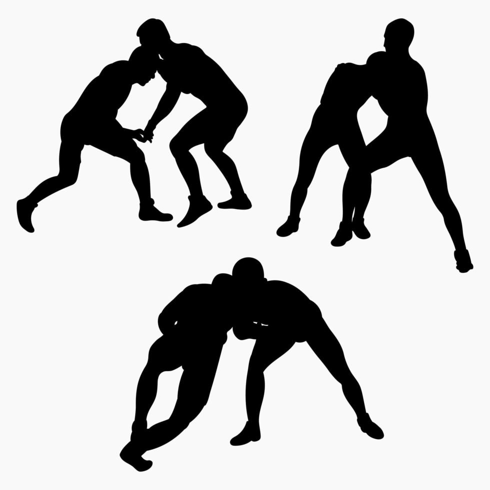 Mannschaft Silhouetten Sportler Wrestler im Ringen, Duell, Streit. greco römisch Ringen. kriegerisch Kunst vektor