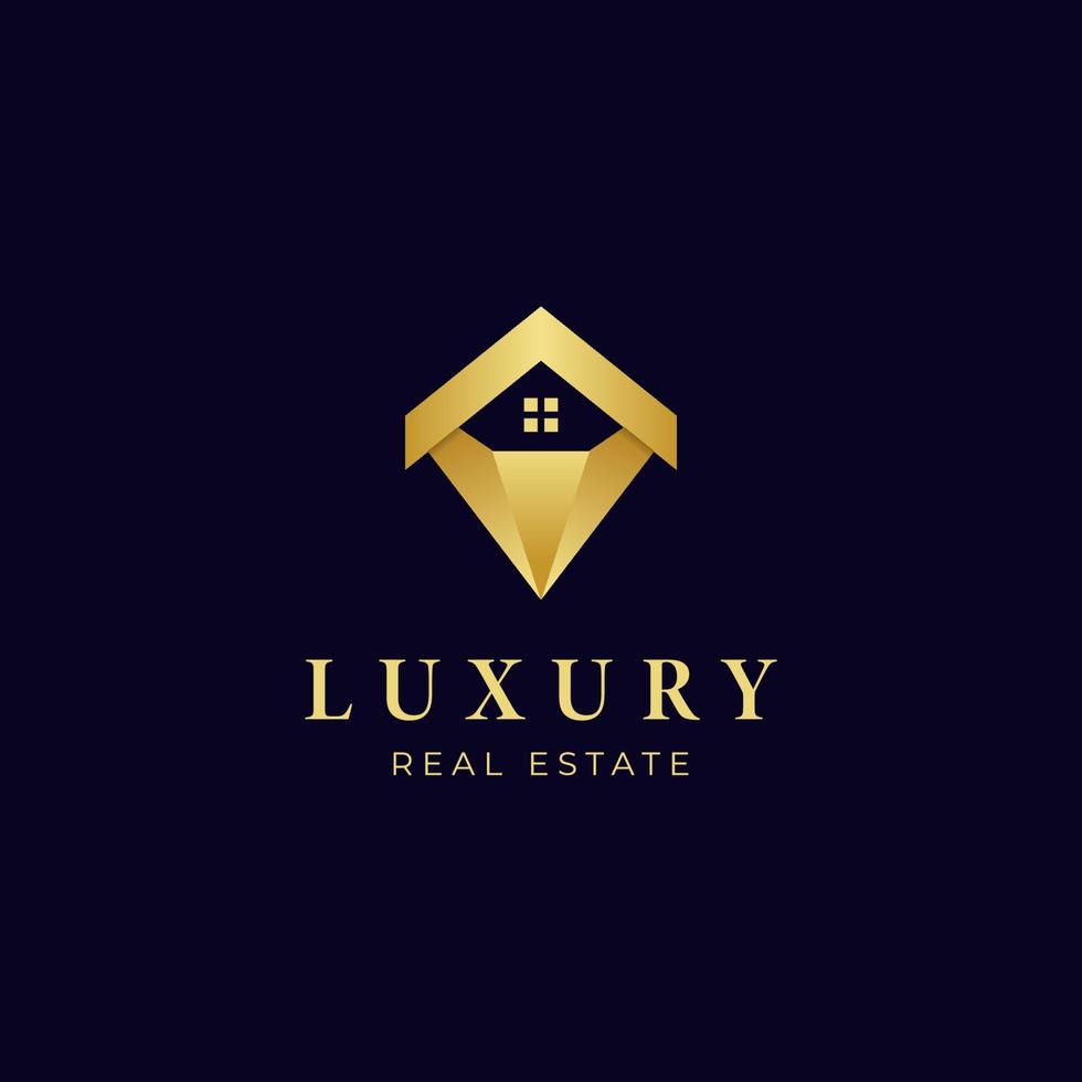 Luxus Diamant Haus Logo Design, golden Prämie elegant echt Nachlass Logo Design Vektor Vorlage