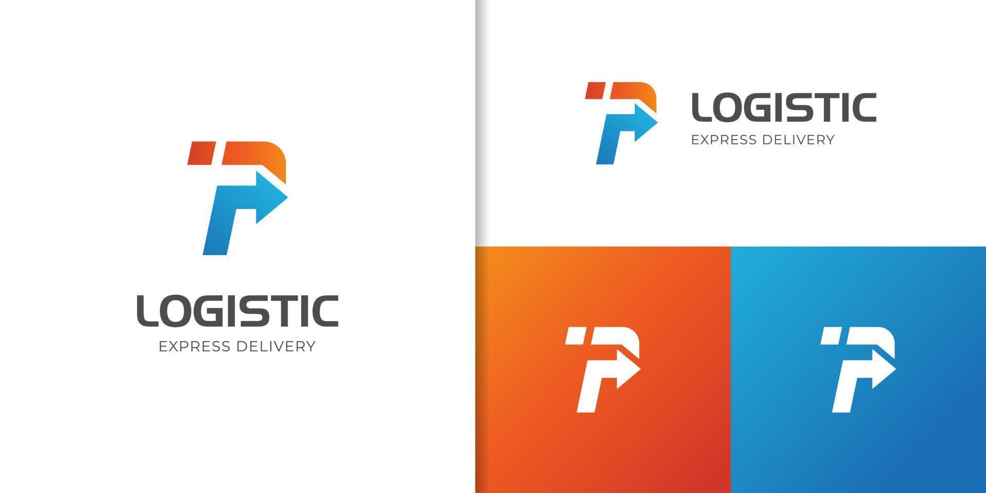 Brief p mit Pfeil Logo zum Ihre Geschäft. schnell Lieferung Logo. Transport logistisch Logo Vorlage vektor