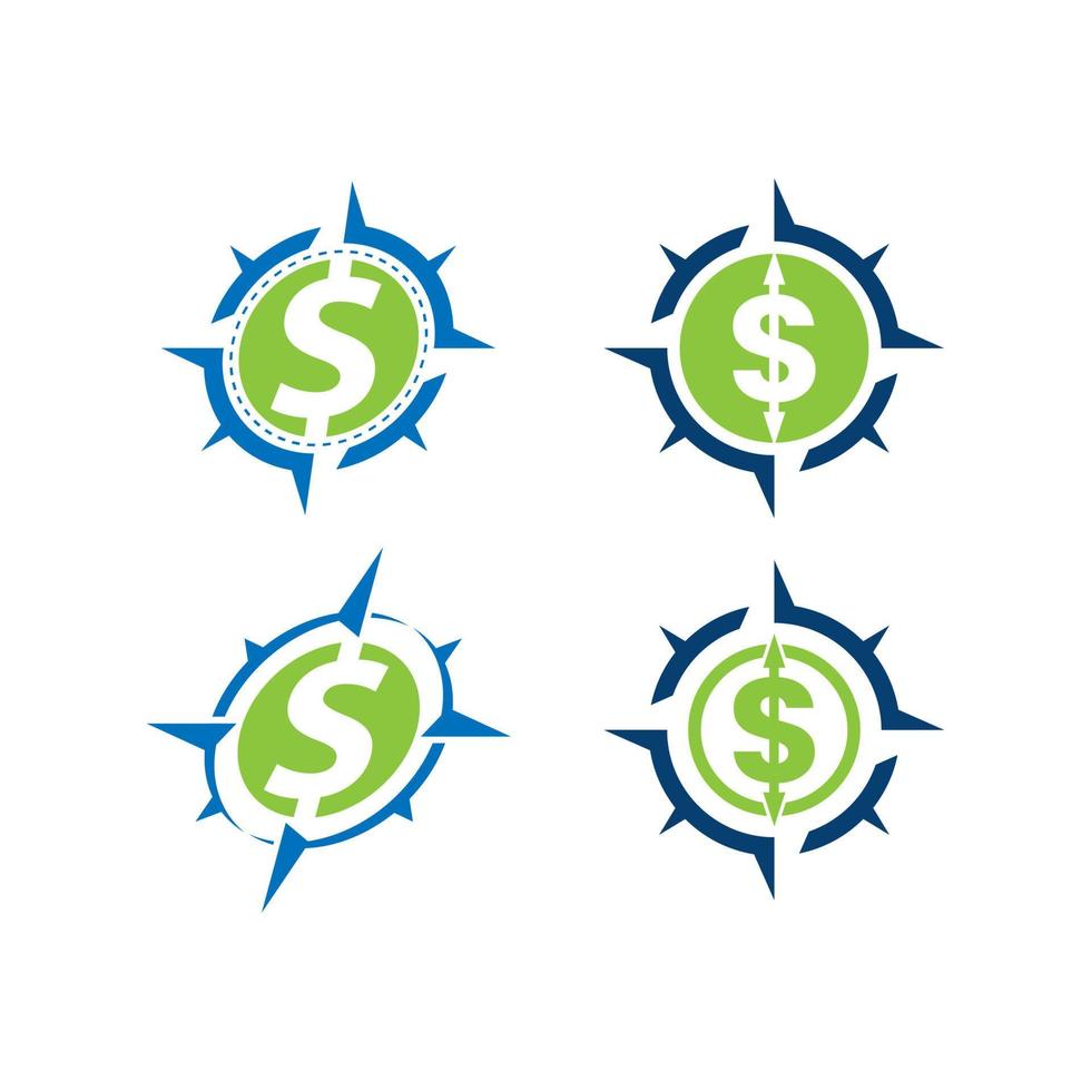 dollar finansiera logotyp design. pengar företag riktning kompass begrepp tecken. investering ikon symbol. vektor illustration.
