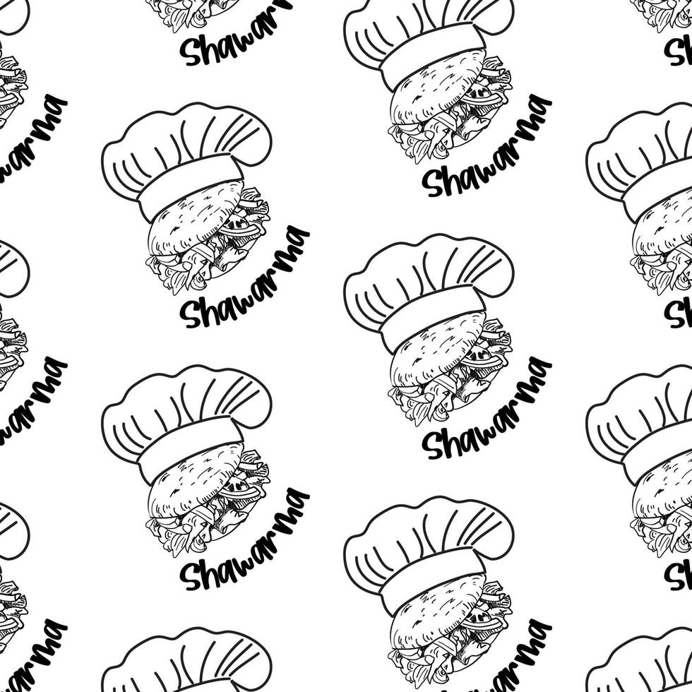 shawarma kebab logotyp mönster snabb mat. sömlös mönster. vektor