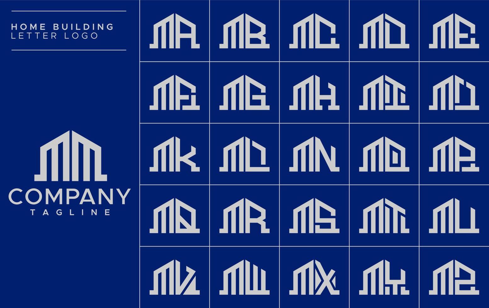 minimalistisk Hem brev m logotyp design mall uppsättning. hus mm m brev logotyp vektor samling.