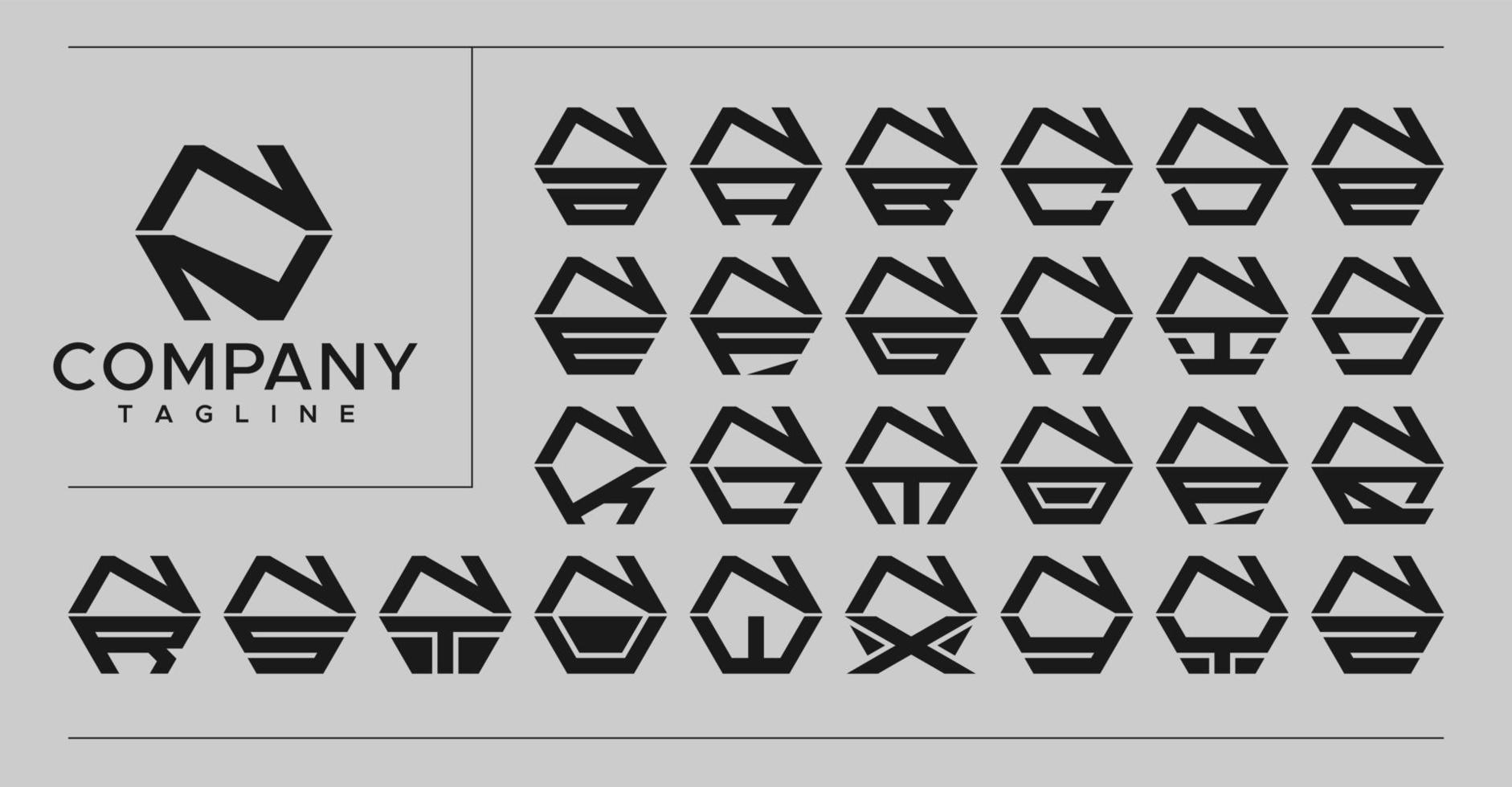 modern Linie Hexagon Brief n Logo Design. Technologie nn n Brief Logo Vektor Satz.