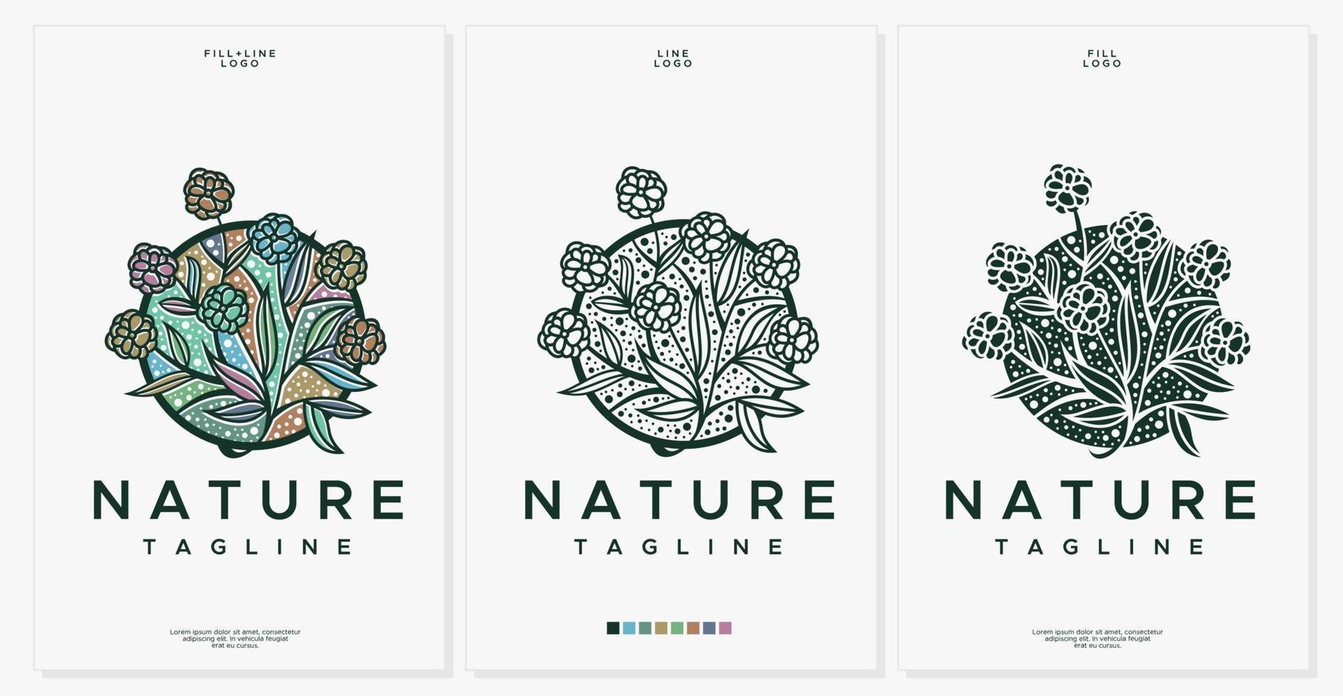 Natur Blume Logo Design Satz. Jahrgang Blumen- Linie Logo Grafik Vorlage Sammlung. vektor