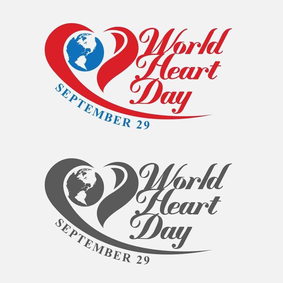 Welt Herz Tag mit Rot, Blau, dunkel grau Herz und Welt Zeichen Vektor Design