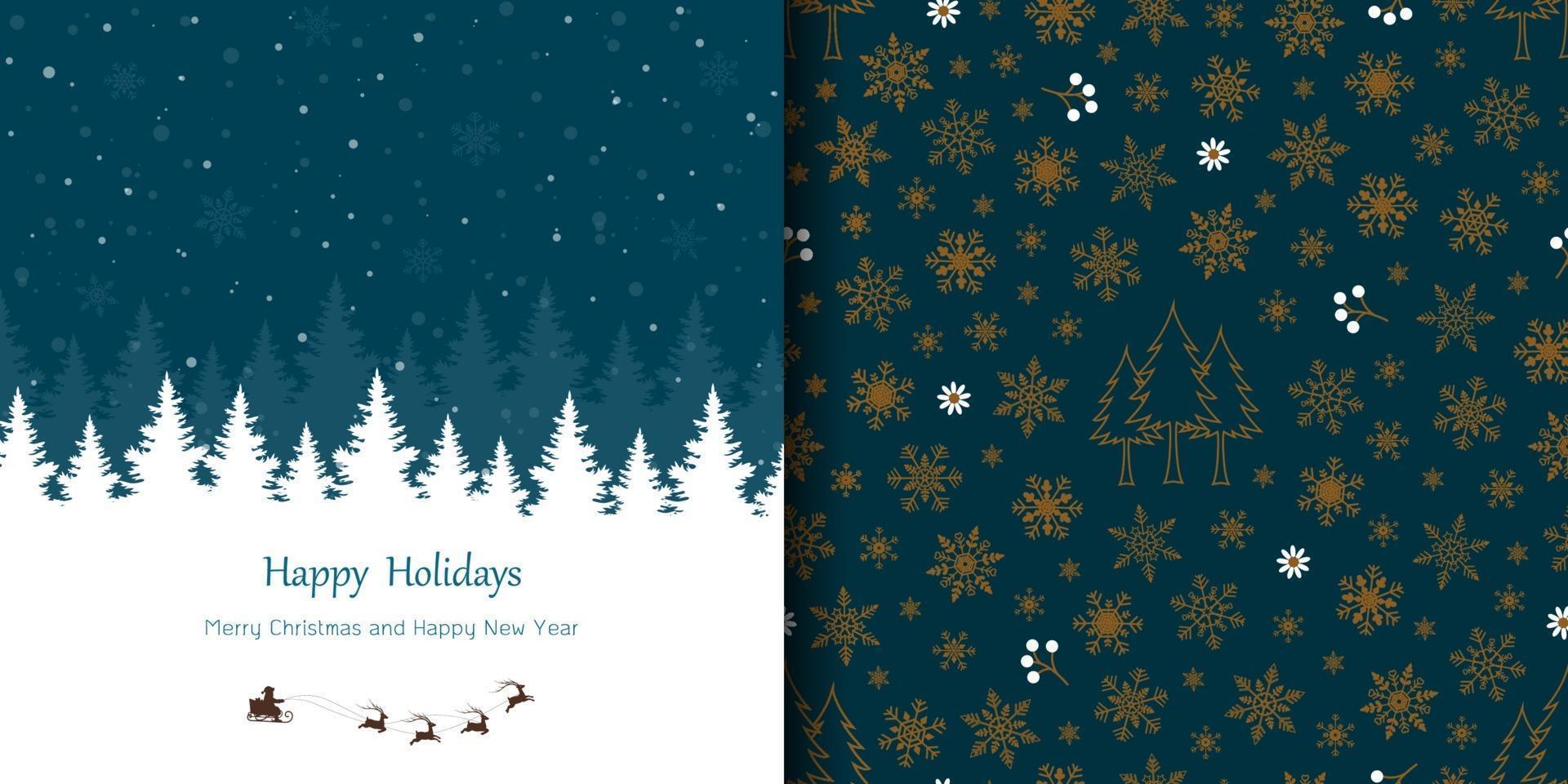 uppsättning av god jul och gott nytt år gratulationskort med sömlösa mönster vektor