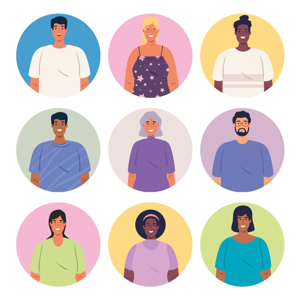 multietniskt grupp människor avatar ikoner vektor