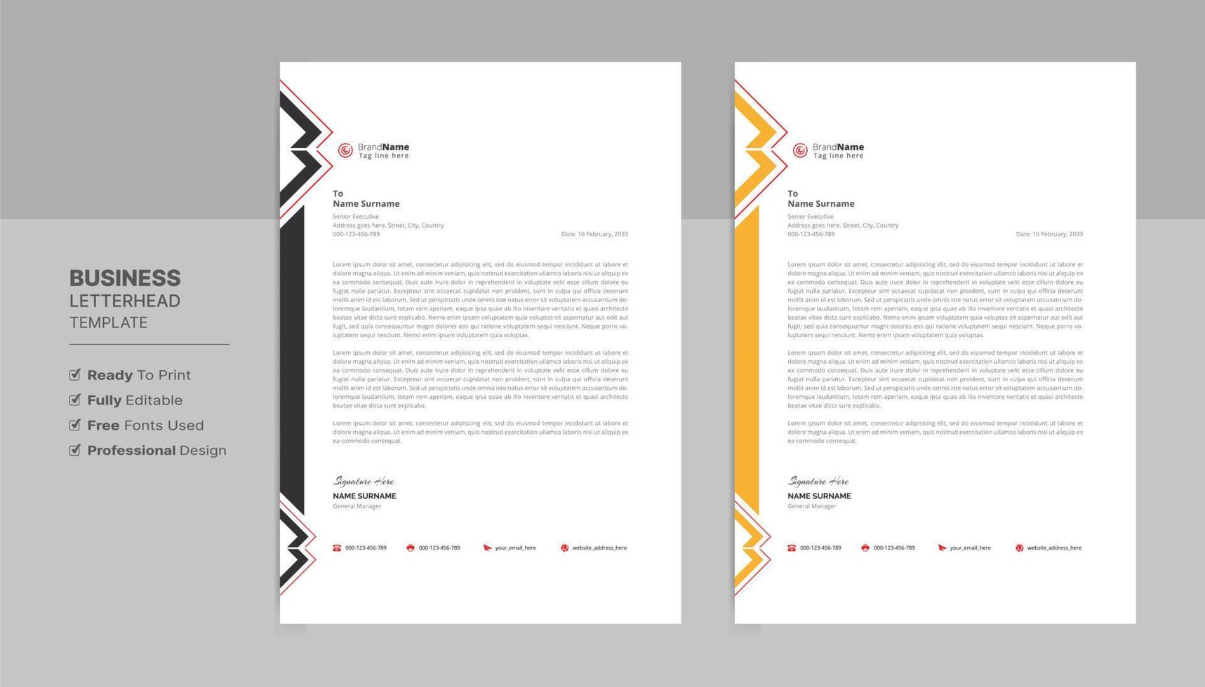 Briefkopf-Formatvorlage, Briefkopf-Designvorlage im Business-Stil. Firmenbriefkopf-Vorlagendesigns. vektor