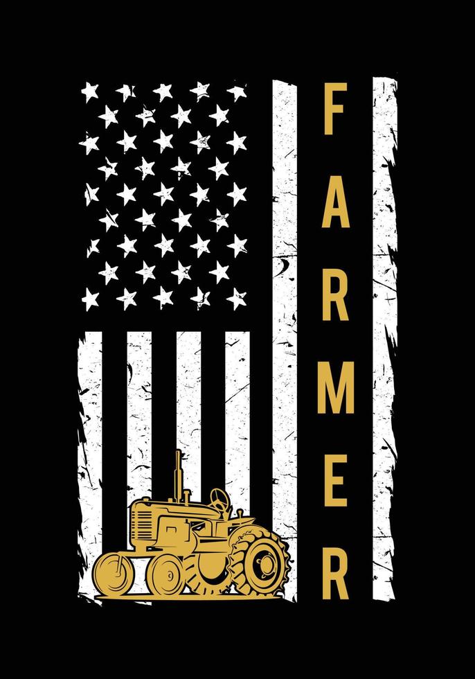 amerikan jordbrukare flagga. amerikan stolthet 4:e av juli jordbrukare t-shirt med svart och vit USA flagga och traktor vektor. vektor