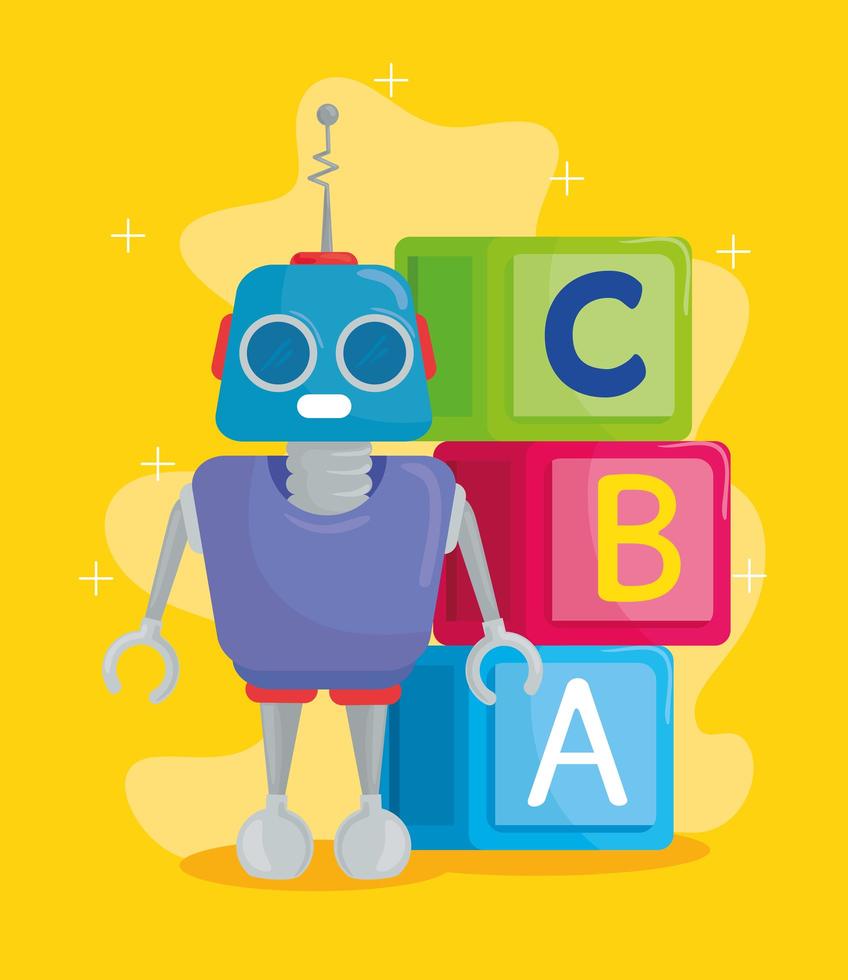 Kinderspielzeug, Alphabetwürfel mit Buchstaben abc und Roboter vektor