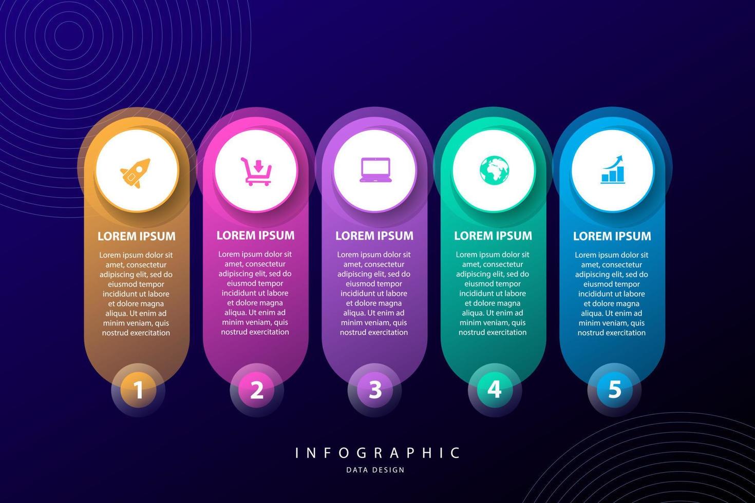 Infografik Elemente Daten Visualisierung Vektor Design Vorlage. Geschäft Konzept, glühend Gradient 3d Diagramm, Graph, Illustration.