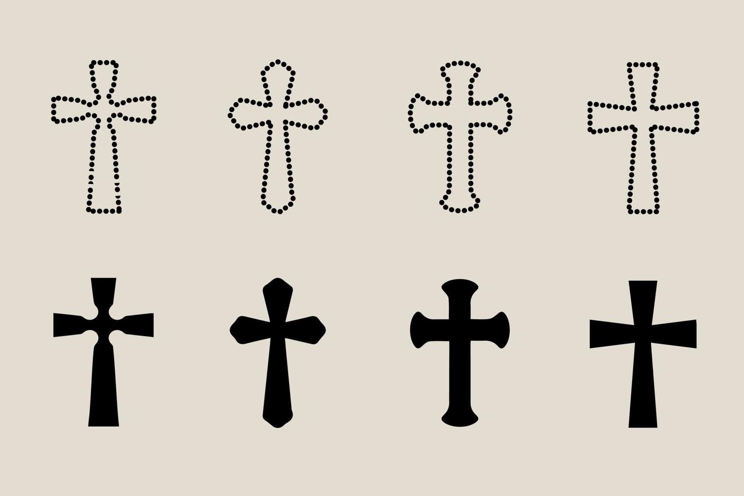 dekorativ krucifix religion katolik symbol, kristen går över. ortodox tro kyrka korsa ikoner design, isolerat platt uppsättning. vektor