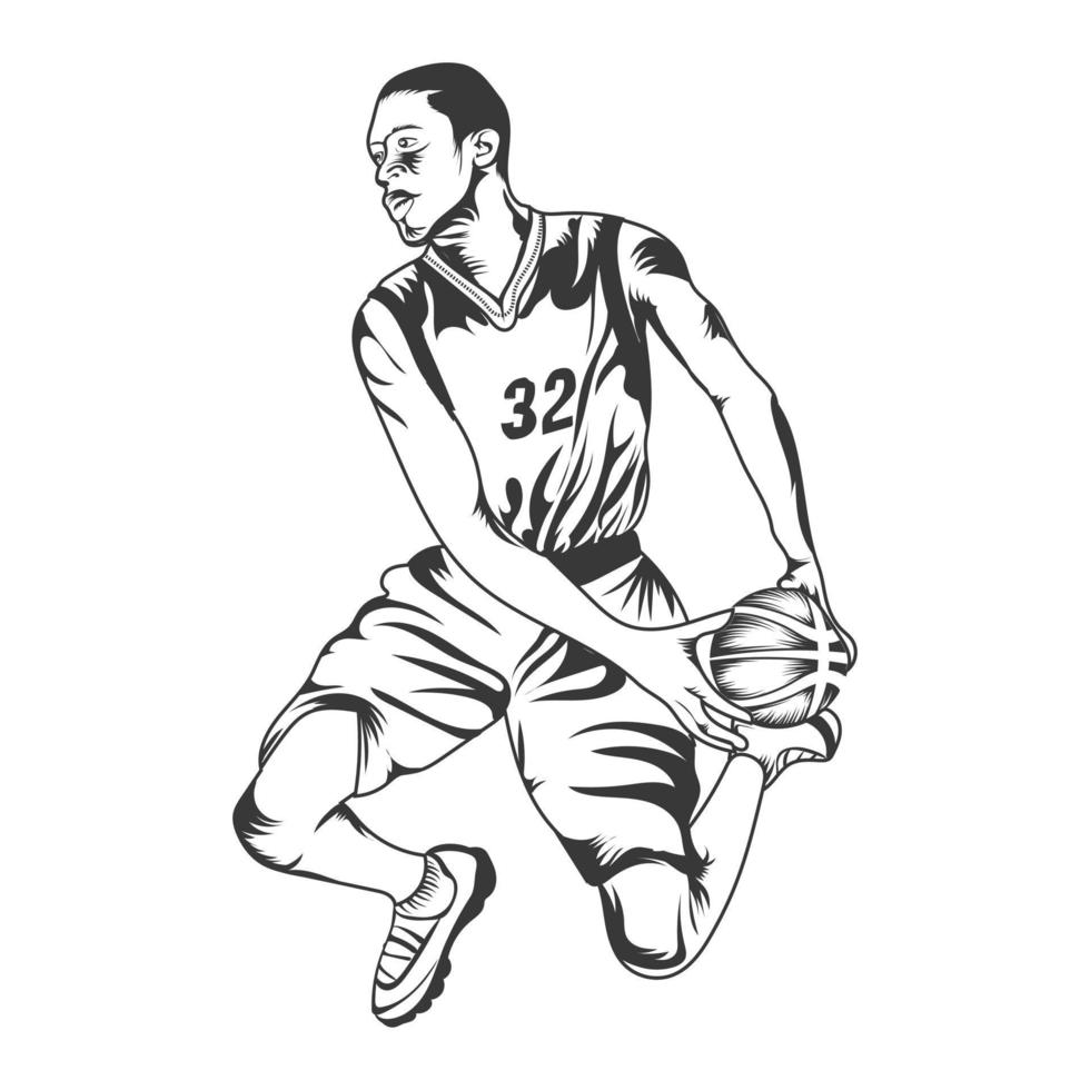 Basketball Spieler mit ein Basketball auf Hand Vektor Design.