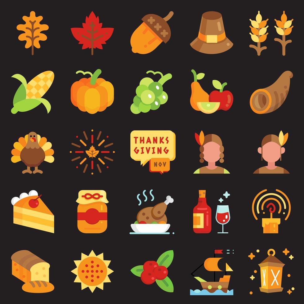 Thanksgiving Day Flat Icon Set vektor