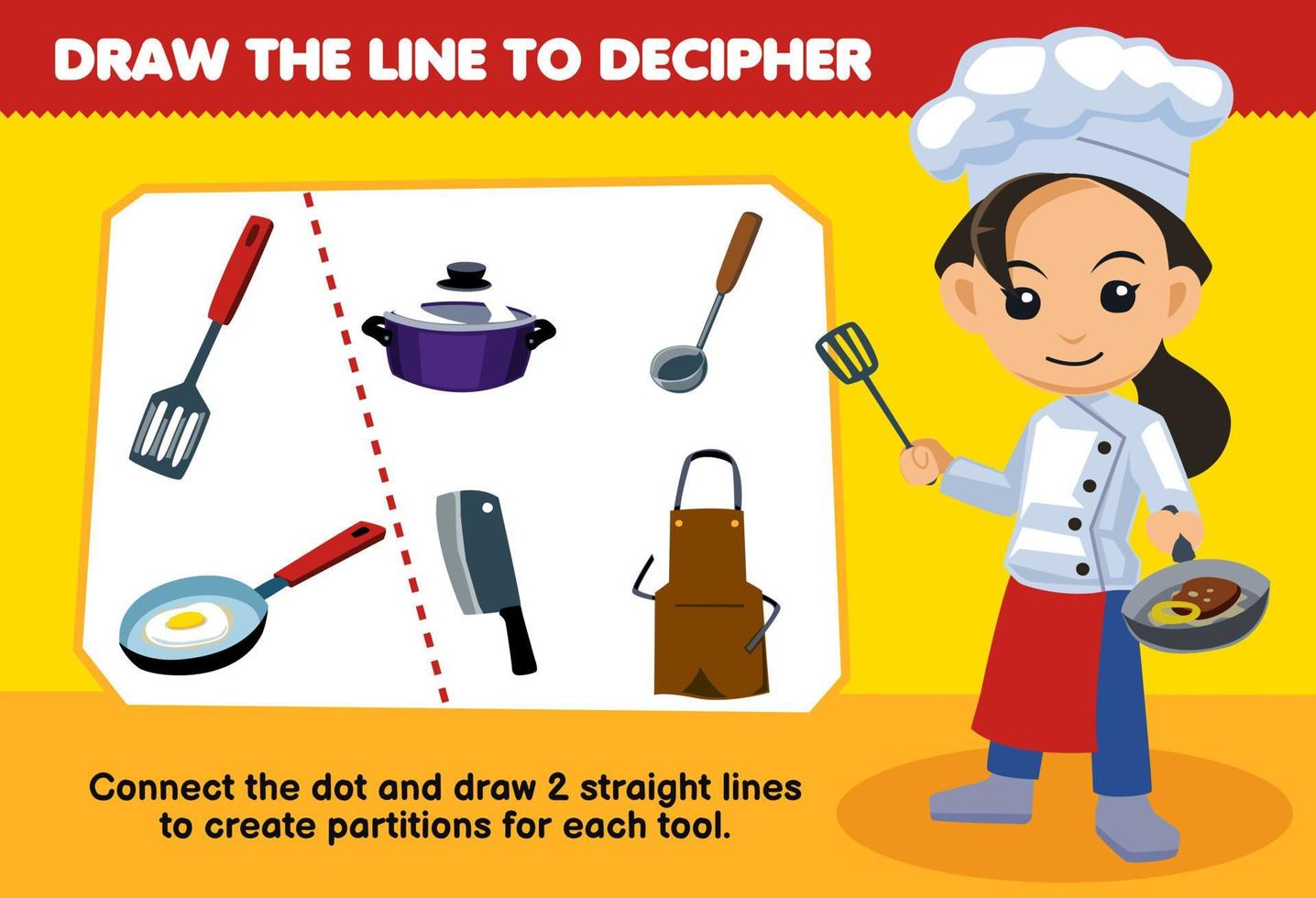 utbildning spel för barn hjälp kock dra de rader till separat de kök uppsättningar tryckbar verktyg kalkylblad vektor