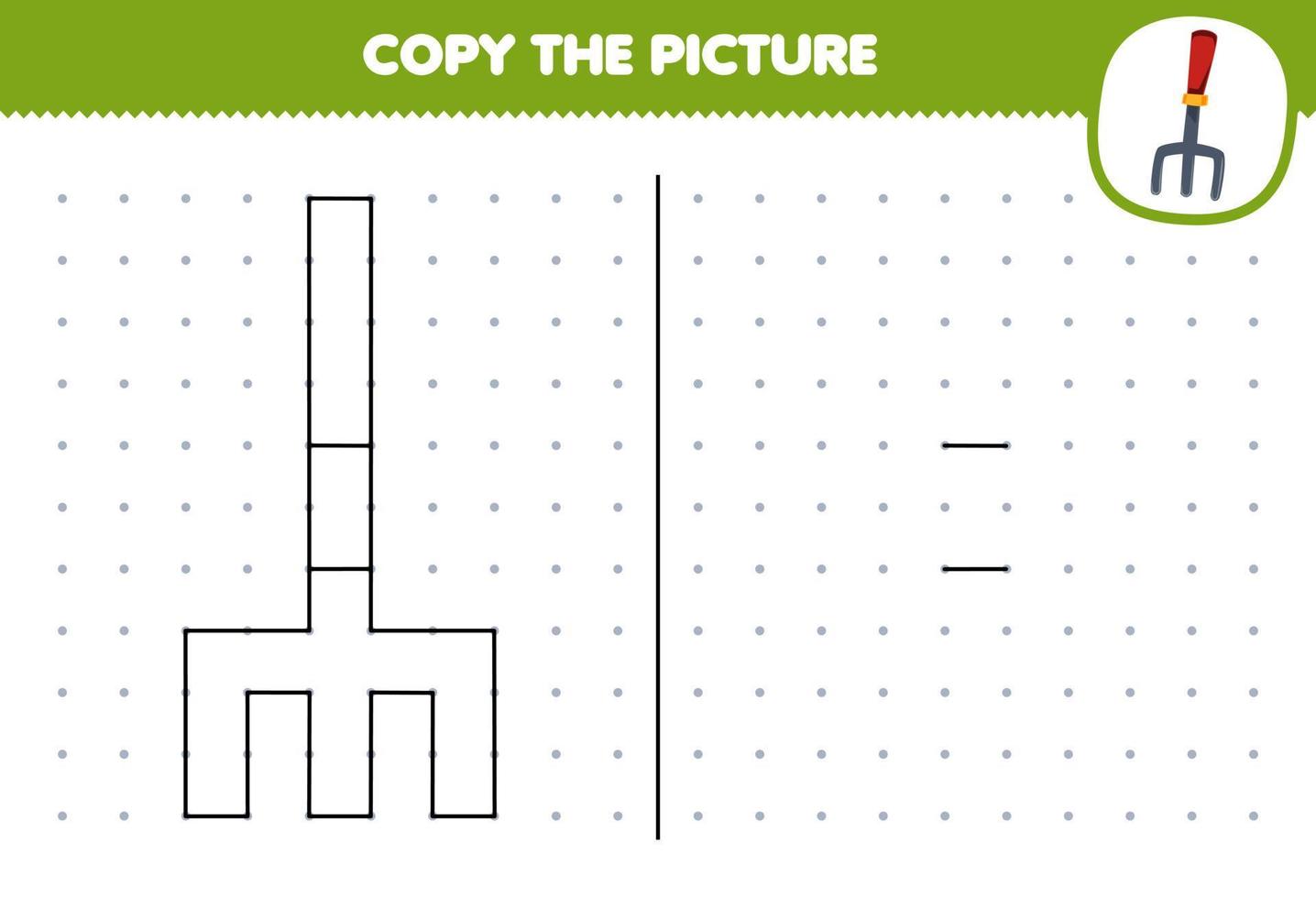 utbildning spel för barn kopia söt tecknad serie gaffel bild förbi ansluter de punkt tryckbar verktyg kalkylblad vektor