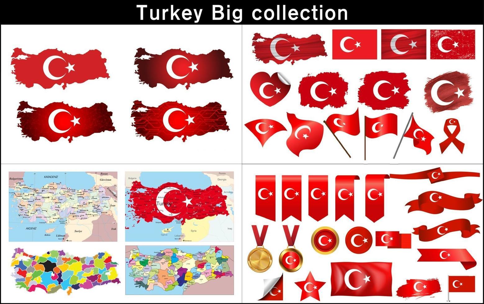 Turkiet karta med flagguppsättning vektor