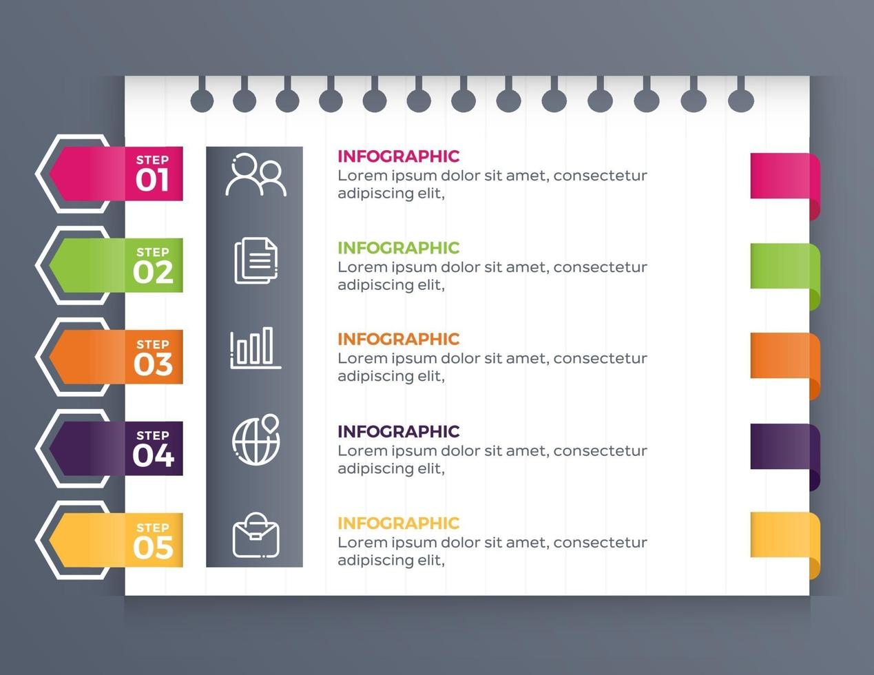 Designvorlage für Vektor-Infografik-Etiketten mit Symbolen und 5 Optionen oder Schritten vektor