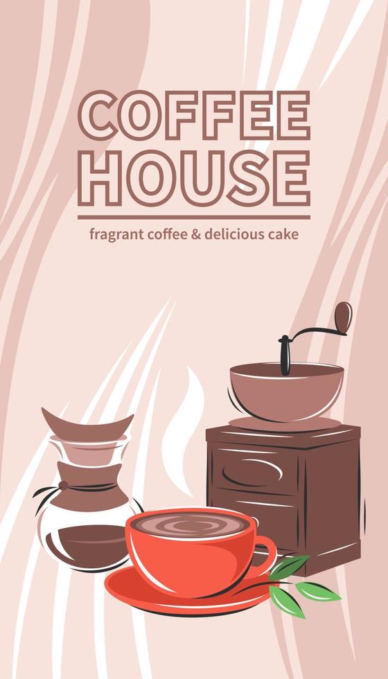 Banner zum Kaffee Haus, Kaffee Geschäft, Kaffee Bar, Restaurant, Speisekarte. Kaffee Hersteller, Kaffee und Kuchen. Vektor Illustration