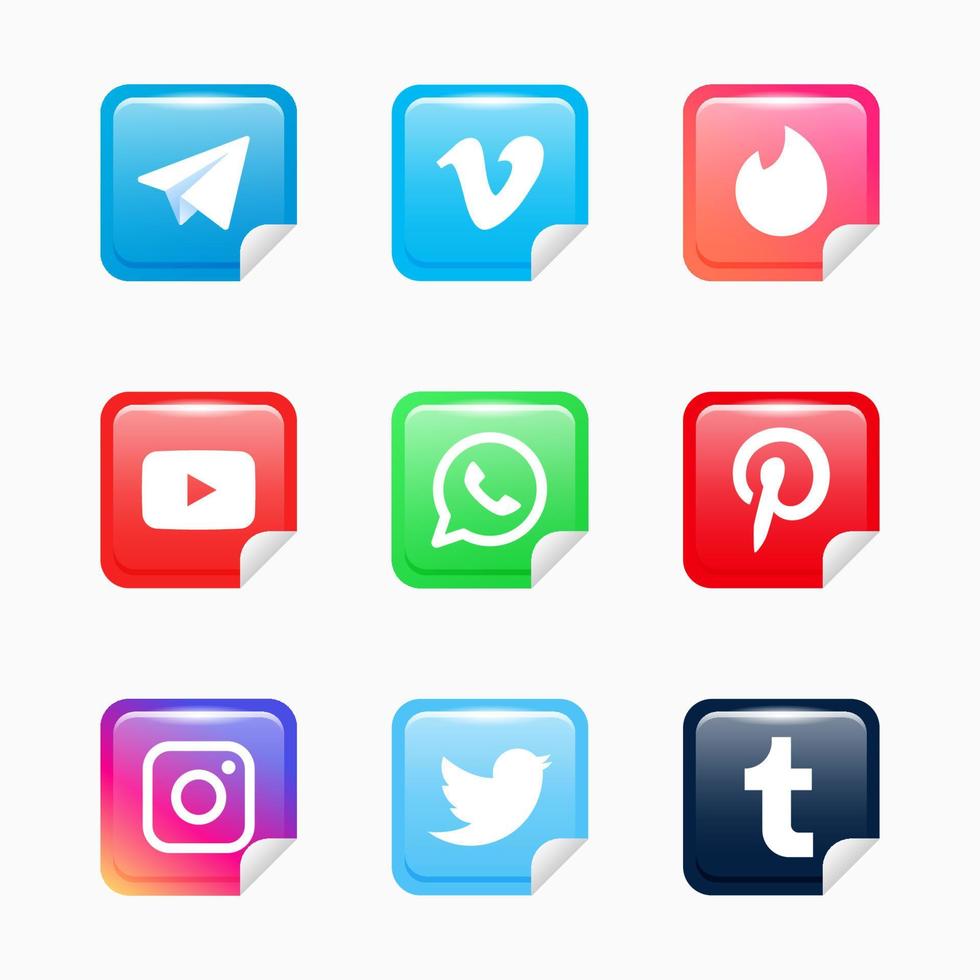 uppkopplad tech social media ikon uppsättning vektor