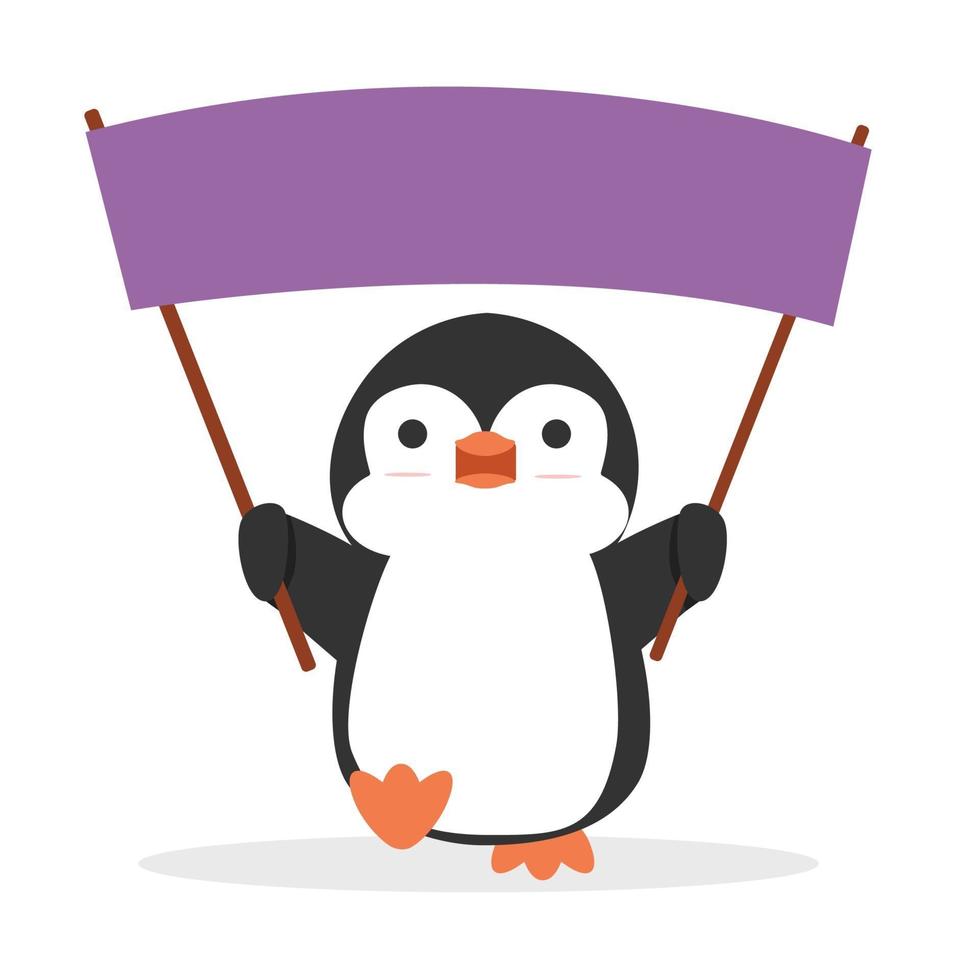 söt pingvin tecknad innehav banner med kopia utrymme vektor
