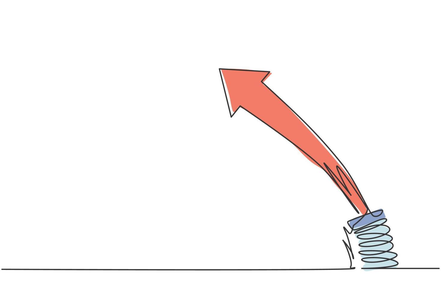 einzelne durchgehende Strichzeichnung der Metallfeder mit nach oben springendem Pfeilsymbol oben. Business-Springen-Wachstumsmetapher. Minimalismus-Konzept dynamische eine Linie zeichnen Grafikdesign-Vektor-Illustration vektor