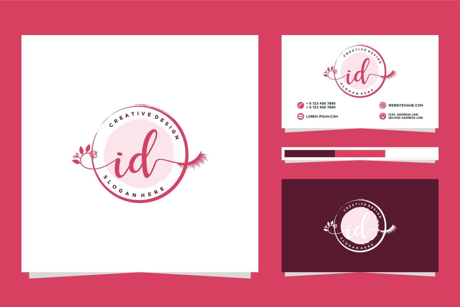 första id feminin logotyp samlingar och företag kort templat premie vektor