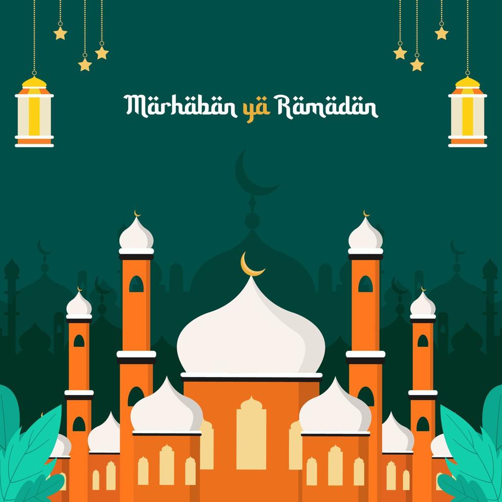 Marhaban ya Ramadan, meint herzlich willkommen zu Ramadan. islamisch Design Vorlage zu feiern das Monat von Ramadan vektor