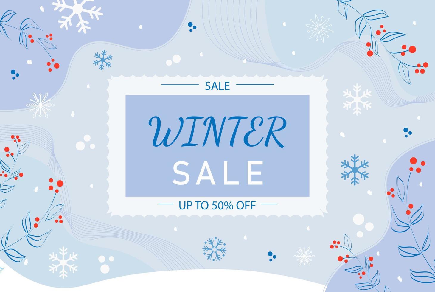 affisch vinter- försäljning, mall med grenar och snöflingor vektor