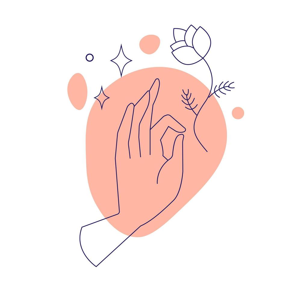 mystisk hand med stjärnor och blomma. design element för bröllop, tatueringar, trendig omslag vektor