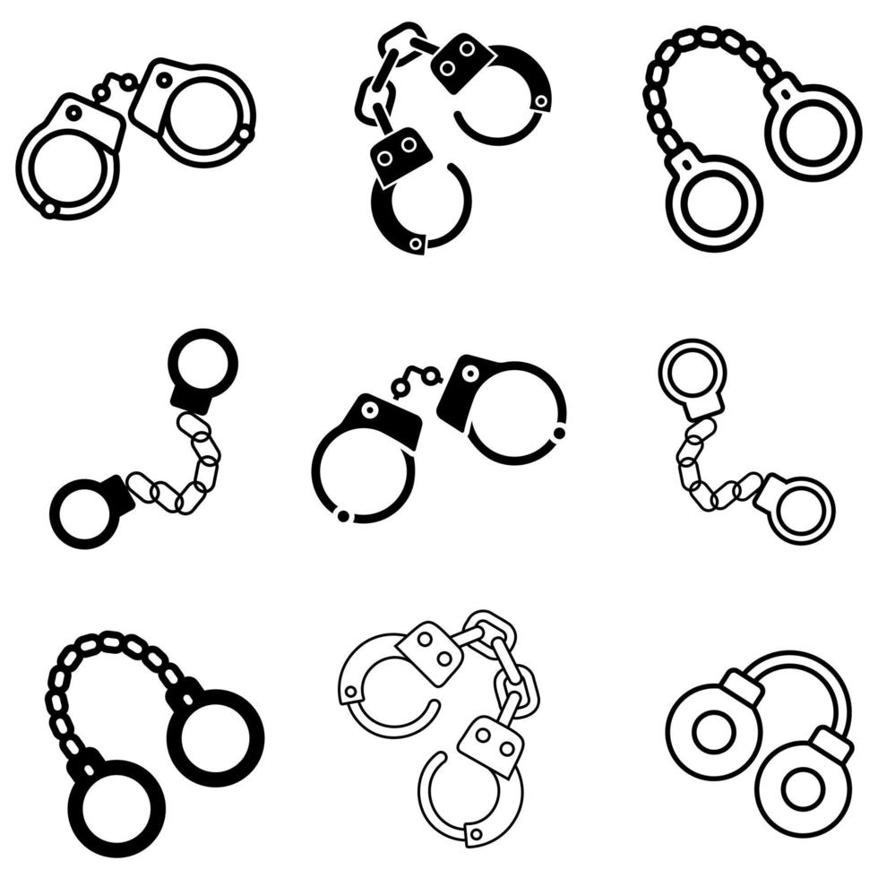 Handschellen Vektor Symbol Satz. Polizei Illustration Zeichen Sammlung. kriminell Symbol oder Logo.