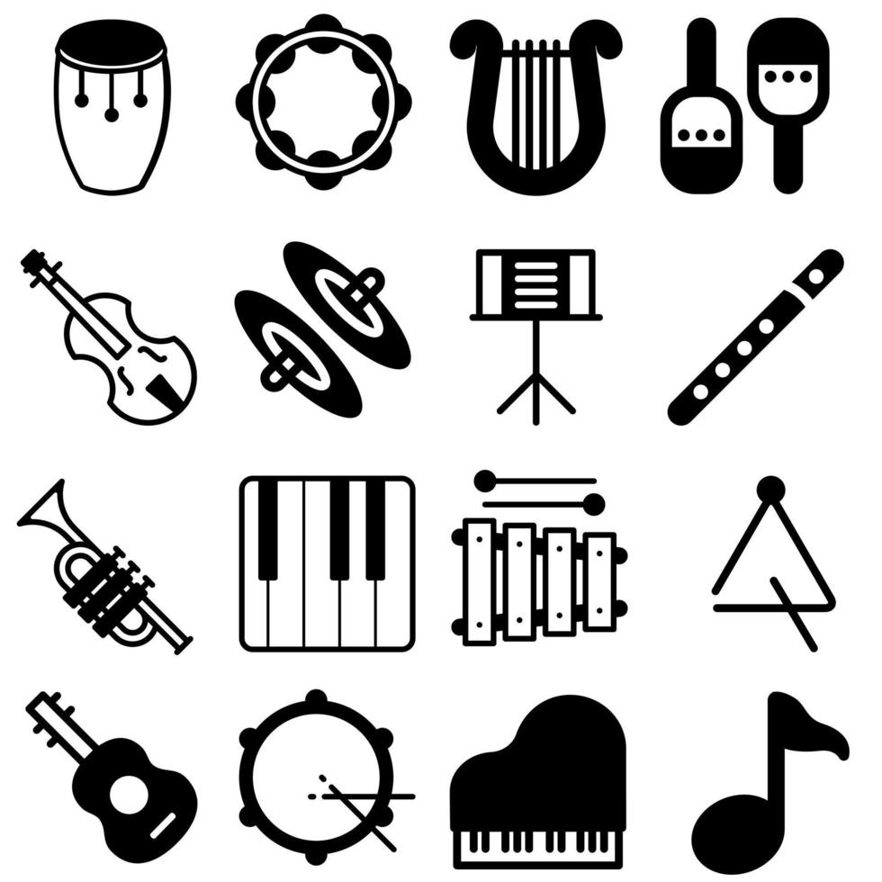 orkester ikoner, musik ikon vektor uppsättning. musikalisk instrument symbol illustration samling.
